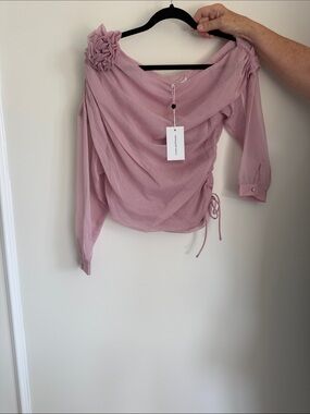 Lovers + Friends Dusty Rose Off-Shoulder Ruched Blouse with Floral Accent
